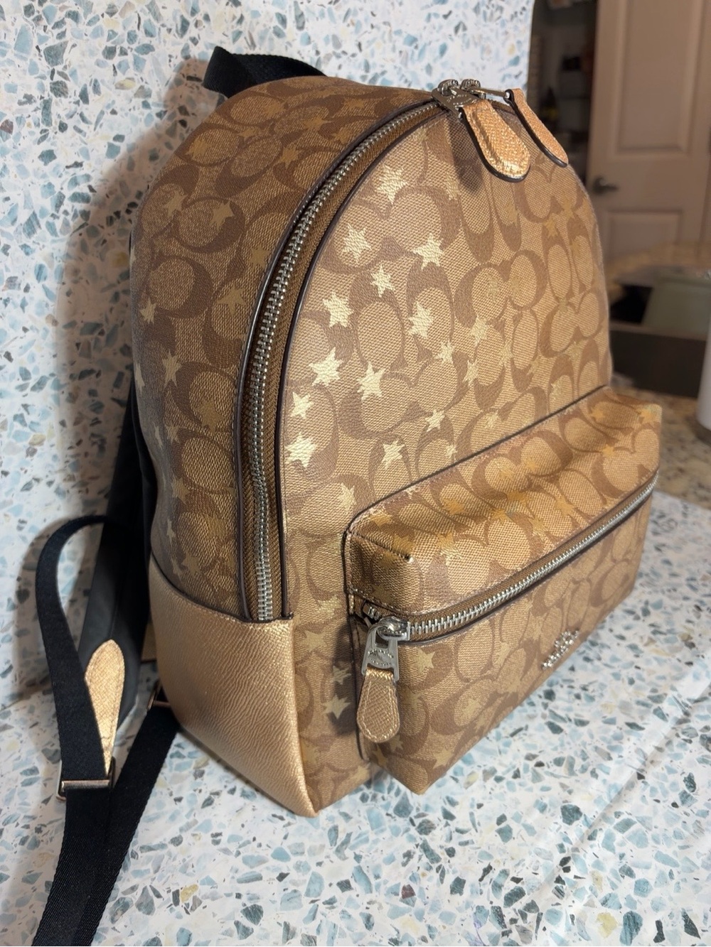 Coach Charlie Backpack Signature Pop Star Gold Metallic F41298 - Picture 3 of 8
